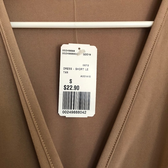 Tan long sleeved mock wrap dress - Picture 3 of 6